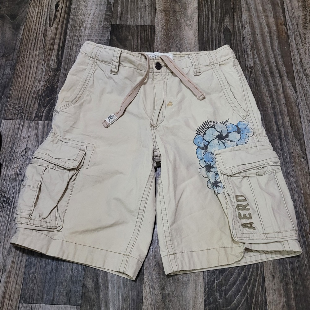 Aeropostale Cargo Shorts Mens 32 Khaki A87 Floral Graphic Multi Pocket Loose Fit